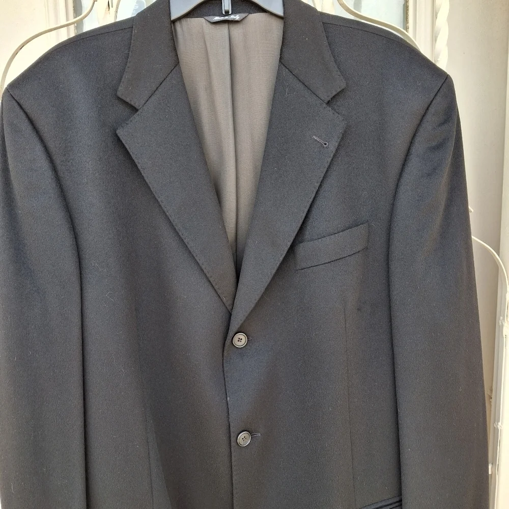 Hathaway Platinum Cashmere Black Suit Blazer Sportcoat Italy   Men Size 44L